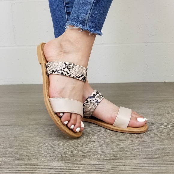 SALE!!NudePython Snake print twostrap flat sandal - Picture 2 of 4